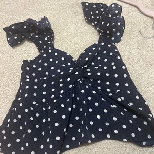 SHEIN Navy and White Polka Dot Tie-Strap Camisole